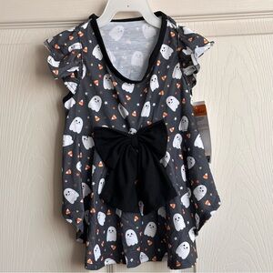 House of Barker Ghost and Candy Print Dog Dress with Black Bow Size Medium